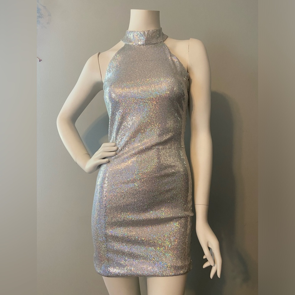 Hi-Neck Halter Sequin Mini Dress by Gracie Size S City Occasion Cocktail Club